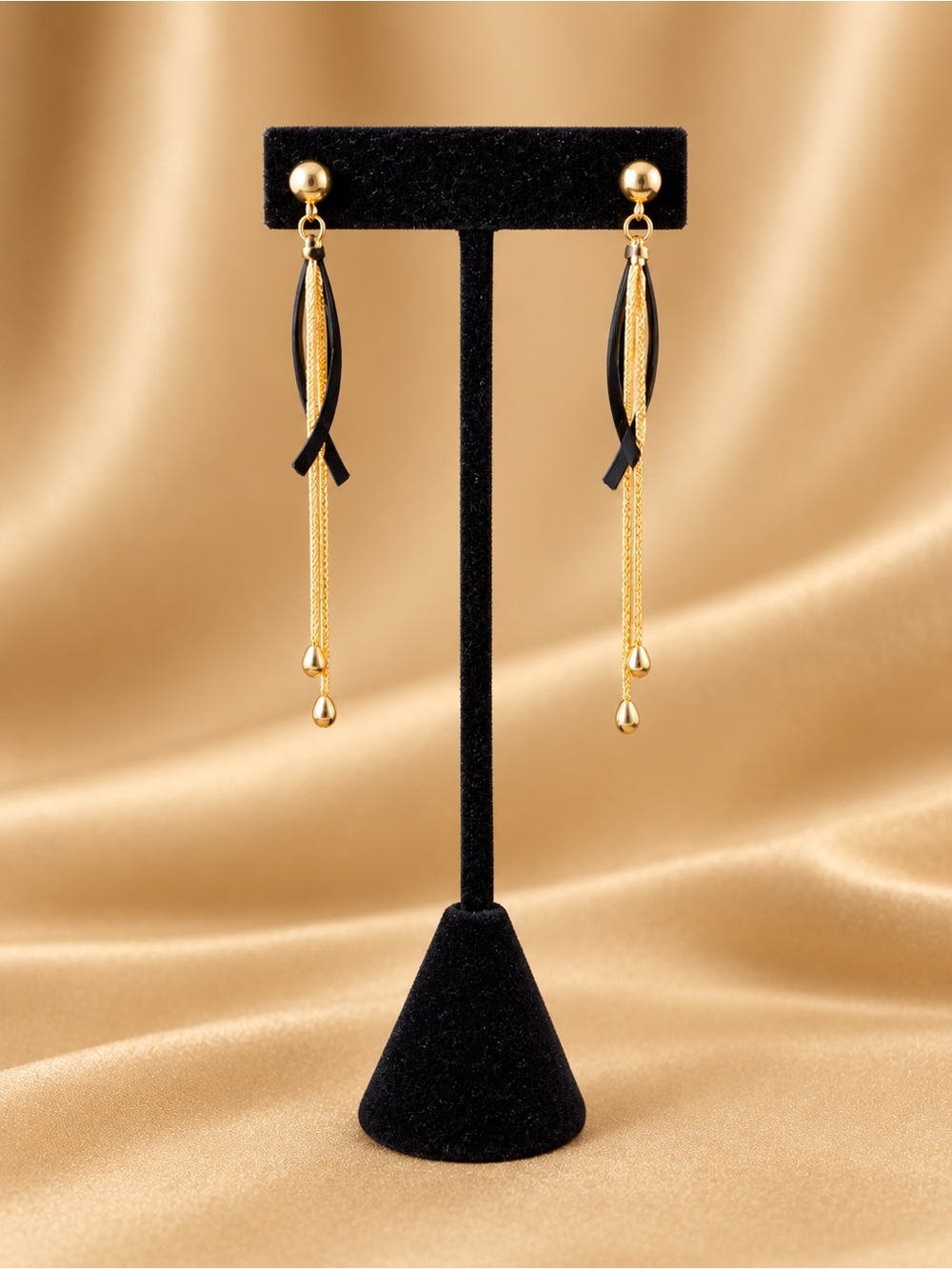 Elegant Gold & Black Drop Earrings